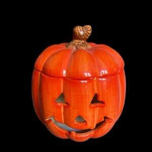 Ceramic Pumpkin Jack-O'-Lantern Container with Lid